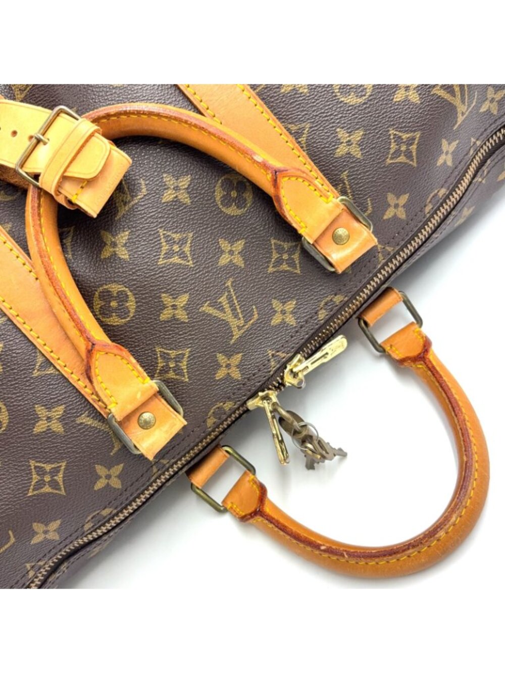 Louis Vuitton Keepall 55 Monogram Leather Brown Light Boston Bag Gold - Picture 14 of 15